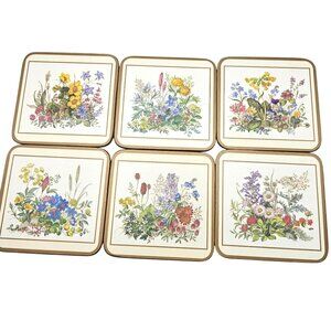 Pimpernel Meadow Flowers Cork Backed Coasters Set Of 6 England